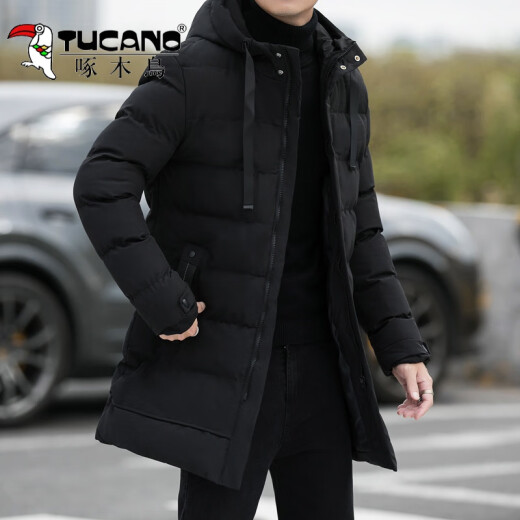
Woodpecker winter medium-length 2024 new windproof down cotton hooded jacket for men young warm and fashionable slim cotton jacket for men 686 black L (approximately 105-120Jin [Jin equals 0.5 kg])