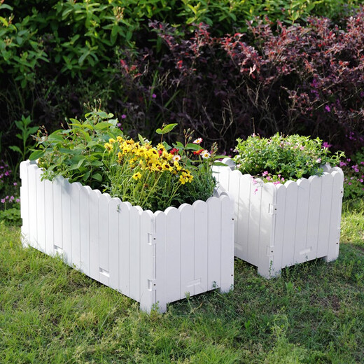 Flower box outdoor courtyard balcony vegetable planting plastic anti-corrosion flower trough extra large rectangular fence custom planting box white length, width and height 96*24*48cm