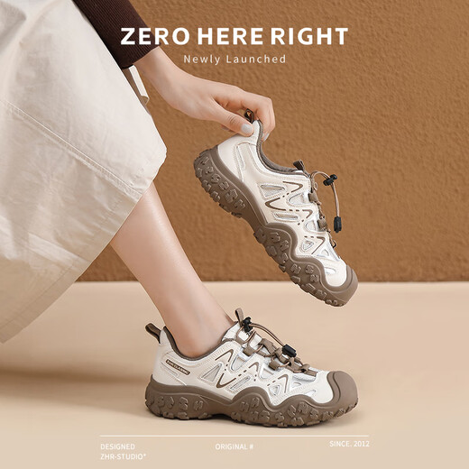 ZHR登山鞋女户外徒步运动鞋子女轻便厚底透气女鞋 G683 米棕 40