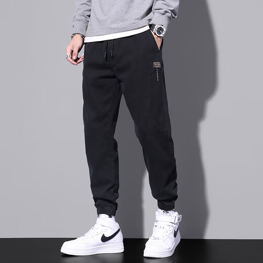 Jüdische Freizeithosen für Männer im Frühjahr und Herbst Neue amerikanische Modemarke -Arbeitshose für Männer losen Fußsporthosen 9859 Schwarz plus Samt + 9859 Gray Plus Velvet M.