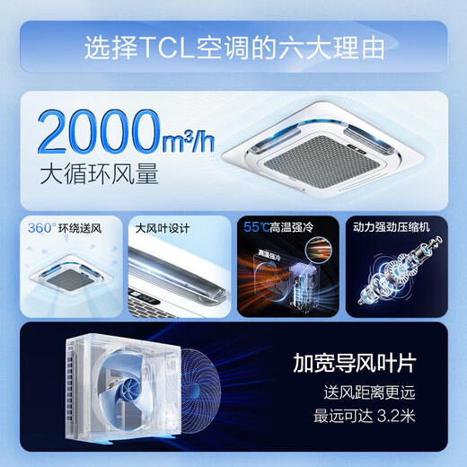 TCL central air conditioner 5 hp ceiling unit inverter with first level energy efficiency 3 hp embedded ceiling air conditioner One-to-one well unit shop hotel office factory ceiling commercial air conditioner 2 hp three-level energy efficiency heating and cooling inverter