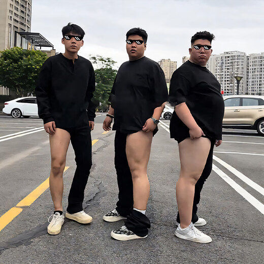 肆缄胖子大码弯刀牛仔裤男大屁股显瘦vibe裤子美式高街宽松大码微喇裤 黑色 3XL 适合160-180斤
