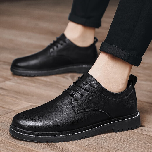 
LWOK new casual leather shoes fashionable men's shoes Korean version men's business shoes men's formal shoes versatile flat shoes trendy shoes 9920 black 41