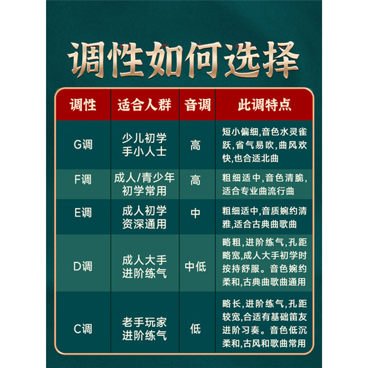 PTNOKA竹笛初学笛子者横笛乐器长笛儿童专业成人演奏小学生入门专用 E调【单管】初学【音色清雅】