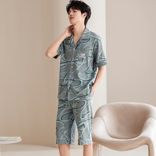 Yu Zhaolin (Yuzhaolin) Pajamas Men's Pure Cotton Summer Shorts 2025 Nouveaux vêtements pour la maison pour hommes Set Size for Outside Wear NSALM-LMSJ9227 L (recommandé 100-125 Jin [Jin est égal à 0,5 kg]))
