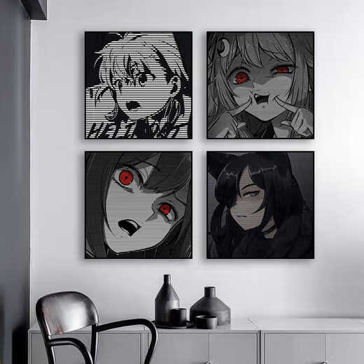 
Chengzai aokizy hanging painting trendy black and white living room sofa background wall decoration painting e-sports room cartoon bedroom bedside painting JD13968 60*60 texture oil canvas ps black frame