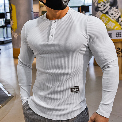 Lutielang fitness clothes men's long-sleeved sports T-shirt tights quick-drying elastic breathable training bottoming shirt autumn and winter gray XL