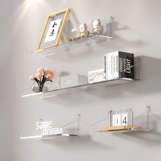 Nifeng acrylic wall shelf one-word partition bedroom living room no punching wall-mounted transparent internet celebrity decorative shelf transparent 15*30