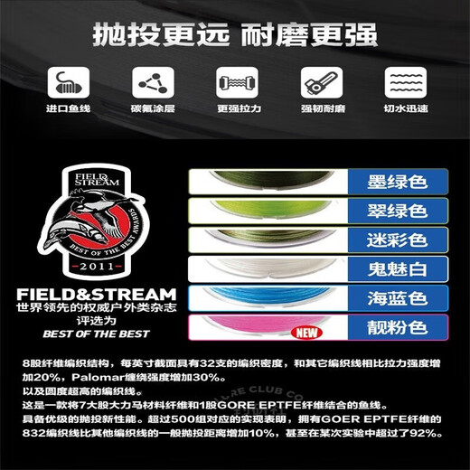 Diaoyanshe Luya Shufeishi 832/131/91 Dalima Line 8-strand PE line braided line smooth wear-resistant Luya fishing line main line 832 emerald green 250 meters No. 3