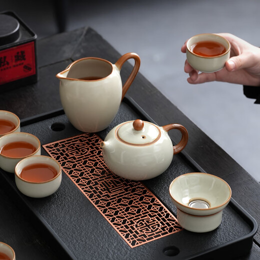Chayan Kungfu tea set complete set Ru kiln tea set tea tray set tea table teapot household tea making set 12-piece set