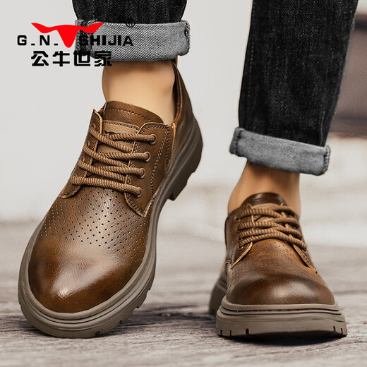 Bull Family Herrenschuhe 2025 SOMMER NEUER HOOL HOOL AMMREHALE RETRO CLASSIGKEITENLEDERSUSSUSSUSSCHUSS MARTIN SHOUS STOUTS BRONZE [Hollow atmable Style] GN124101179 43 (Sportschuhe Größe)