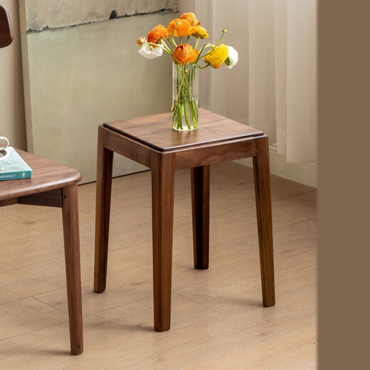 Genji Wood Language Solid Wood Stool Stackable Black Walnut Home Living Room Square Stool Modern Simple Restaurant Bench (Black Walnut) 0.32m Stackable Square Stool*4