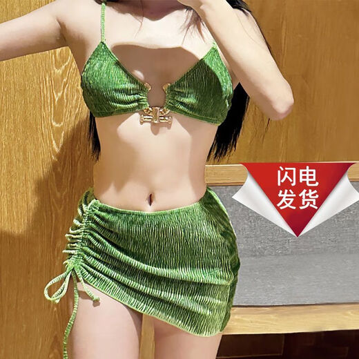 Swimwear Women's Bikini 2024 New Seaside Beach Sexy Three-piece Set with Breast Pads Small Breasts Push-Up Hot Spring Vacation Black (Three-piece Set) S (40-48kg) Reject inferior quality