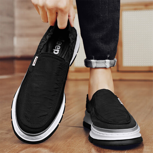 Jeep canvas shoes for men in summer new product breathable one-foot lazy shoes ice silk cool youth anti-slip soft sole casual shoes for men black (sports size) 44 (270mm)