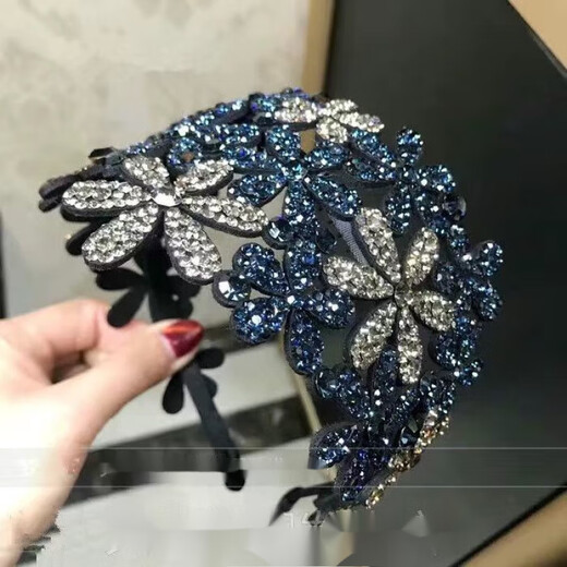 Mr. Ouyang's wide-brimmed flowers cover white hair artifact, flower blossoms, rich hairpins, hairpins, rhinestone anti-slip headbands, headbands, hairbands to cover white hair - ink gray B05-104