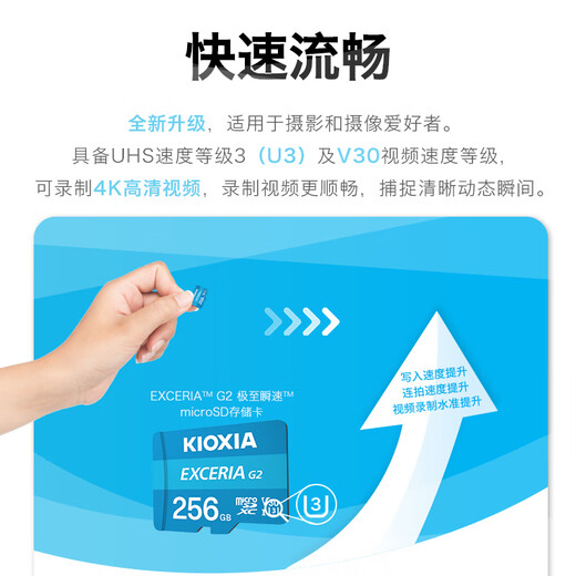 铠侠（Kioxia）256GB TF(microSD)存储卡 G2 系列 U3 A1 V30 行车记录仪&安防监控手机专用内存卡
