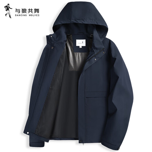 Dances with Wolves Removable Hooded Jacket Men's 2025 Autumn and Winter New Graphene Outdoor Windproof Men's Casual Jacket 1079 Navy Blue 101 L (175)