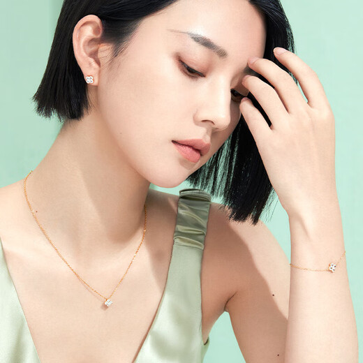 Haikai Necklace Women's Four-leaf Clover Aquamarine Necklace Luxury Jewelry Valentine's Day Birthday Gift for Elderly 18 Gold Aquamarine Necklace