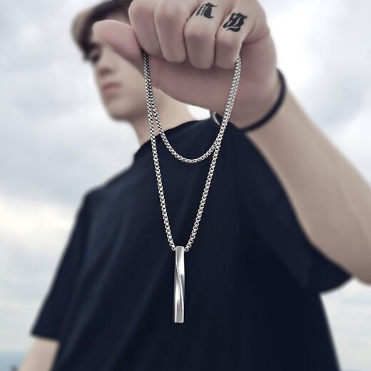 Feihua Versatile Necklace Men's Accessories Titanium Steel Boys Pendant Hip-Hop Niche Design Personality Trendy Sweater Chain Twisted Necklace 1 About 60cm + About 6cm Extension Chain
