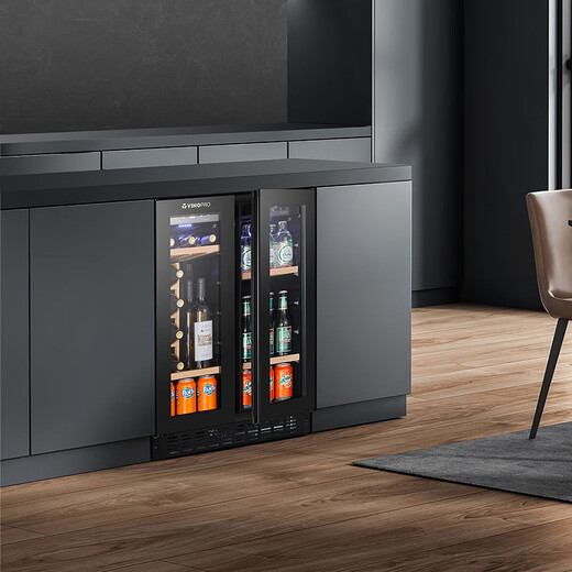 VINOPROBU-96D red wine cabinet embedded slim air-cooled constant temperature tea beverage household double-door constant temperature refrigerator multi-function wine rack + ice bar 96L