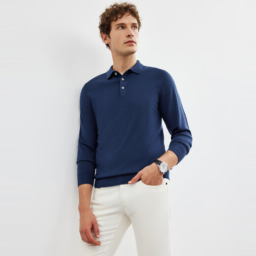 Septwolves machine washable new pure wool sweater warm lapel thin sweater men's sweater men's pullover sweater 102 (dark blue) 3XL 185/100A