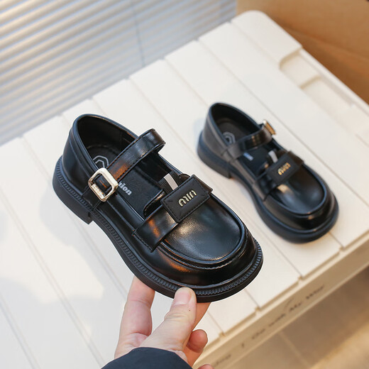 瑜尚臻品女童英伦风小皮鞋2025夏季新款儿童时尚百搭单鞋小女孩公主鞋洋气 黑色 32 内长19.5cm
