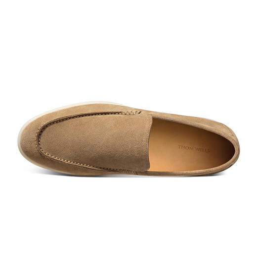 THOM WILLS Loafers Men's Winter Breathable Soft Soled Casual Leather Shoes Slip-on Genuine Leather Business Men's Shoes Men's suede Beanie Shoes Sandstone Color A8144 40 /7 Size