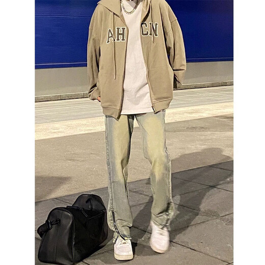 POUM Jeans Jeans Yellow Jeans Men's Spring y Autumn Street High Street Retro American Fit Pantalones casuales sueltos WKXS-K679 Mudro amarillo M