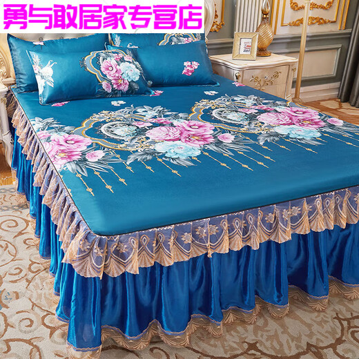 Modu European style bed skirt bed cover cover washable machine washable soft mat summer spring garden - blue 2x2.2 meters