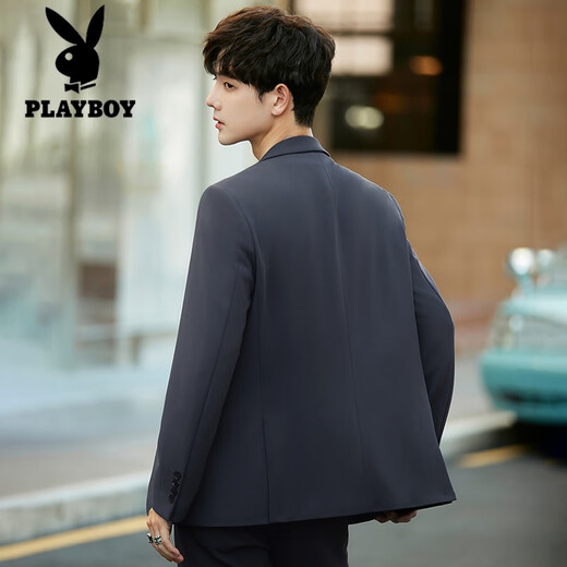 Playboy Casual Suit Jacket Men's Slim Fit Handsome Drape Small Suit Suit High-end Top Single-piece Formal Trend Gray Blue Suit (Coat + Pants) XL