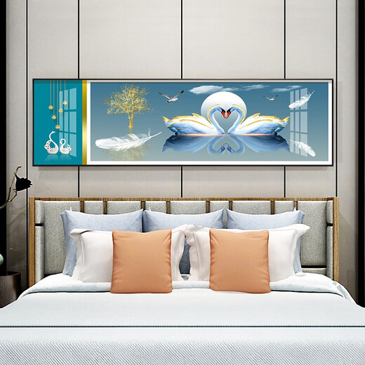 Mo pintura lulin moderna decoración de dormitorio simple pintura cálida y romántica pintura de noche hotel b & b sala colgante pintura de fondo pintura de pared 08 que se apoyan 12138 170*50 marco negro (pintura de porcelana de cristal) 1.8-2 metros pintura de cabecera