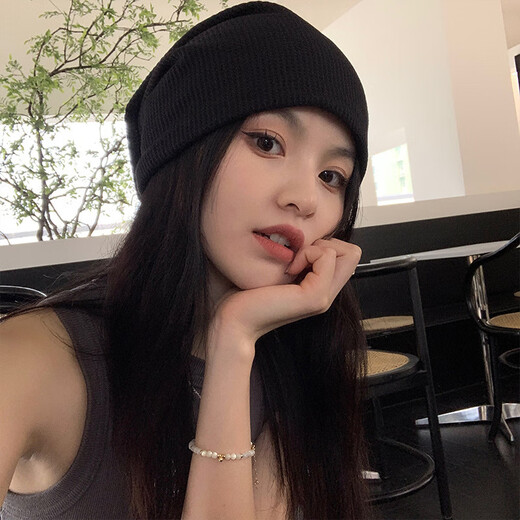 Feilan Nulun pile of hats men's winter cold hat women's turban men's trendy pullover hat ins Korean version versatile knitted hat thin headband nightcap confinement hat dark gray thin