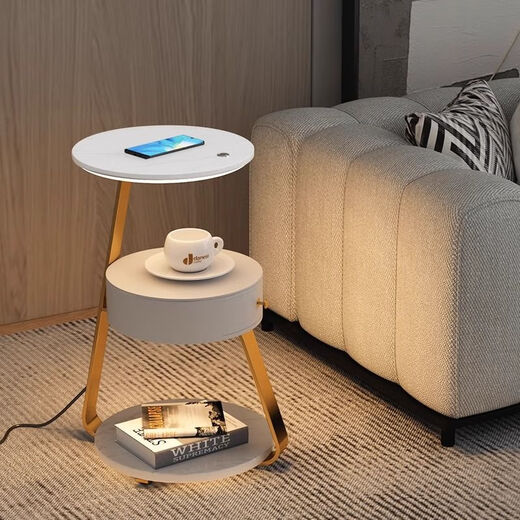 Zhong Shuai's bedroom multifunctional bedside table lamp cabinet lamp floor-standing atmosphere lamp retro light luxury master bedroom wireless charging integrated silver + log infinite dimming + wireless charging