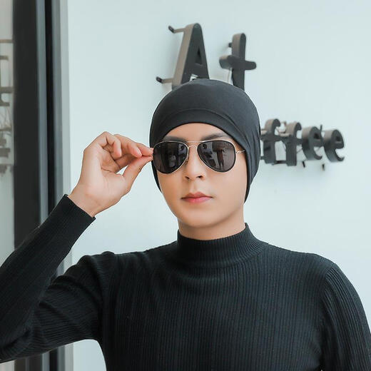KAROND new nightcap men's summer bald hat men's hat men's bald summer headscarf men's bald summer headscarf women's breathable pull-out bag head hat summer thin style sleeping spring and autumn black one size elastic