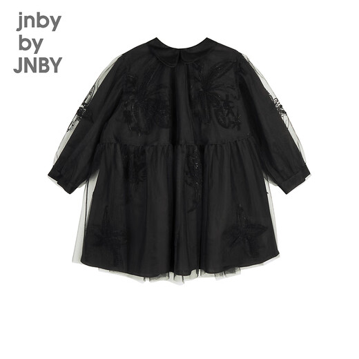 
jnby by JNBY Jiangnan cloth children's clothing autumn dress mesh long sleeve cute matte beads girls children 1N7G12190 001 black 160 cm