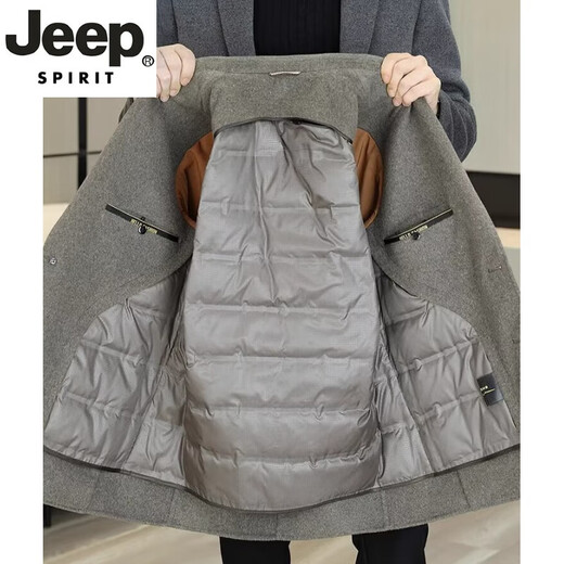 JEEP SPIRIT Light luxury high-end cashmere coat men's wool suit men's autumn and winter short down liner double-sided woolen coat for men 818 dark gray (double-sided woolen) (63 wool detachable XL (125-135Jin Jin equals 0.5 kg)