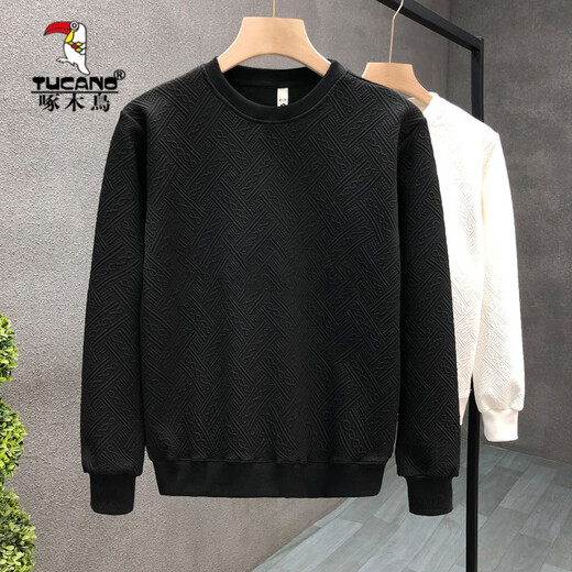 Woodpecker (TUCANO) simple dark pattern sweatshirt men's trendy brand round neck bottoming shirt 2025 spring and autumn new men's slim long-sleeved top white M