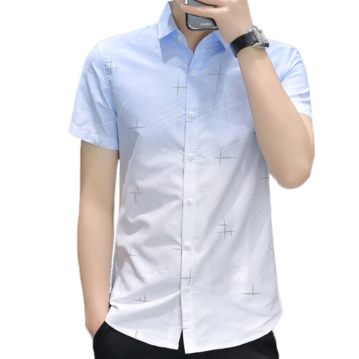 Рубашка с короткими рукавами Romon Ice Silk Mens Men's Summer Summer Ultra Thin Gradient Crown Casual рубашка с половиной рукави