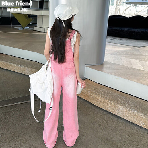 女童春装套装2025新款美式复古大童背带裤时髦秋夏季女孩两件套潮 背心+粉色背带裤【套装】 160cm