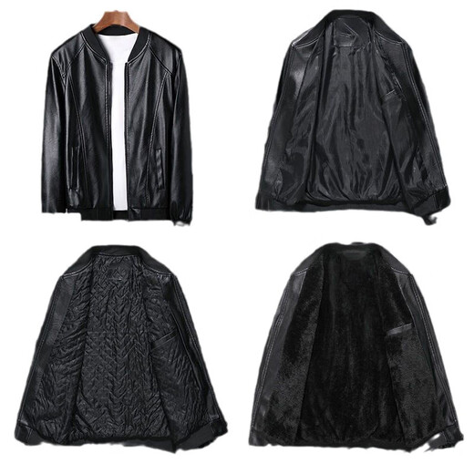 ACLOSMIL 2024 spring and winter men's baseball collar men's leather jacket coat PU leather plus velvet thickened live broadcast black baseball collar thin M50/160-165CM (90-115Jin Jin is equal to 0.5 kg)