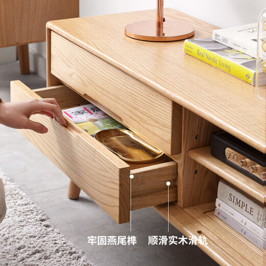 源氏木语实木电视柜现代简约橡木储物柜电视墙小户型客厅原木地柜 原木