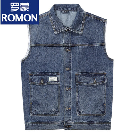 
ROMON 2024 denim vest men's sleeveless vest jacket men's spring and autumn trendy loose versatile work jacket 9215 blue + 9216 black 4XL