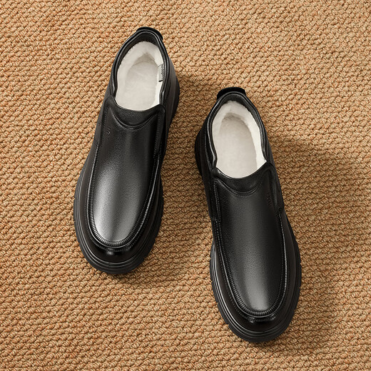 Red Dragonfly real wool cotton shoes autumn and winter business high-top thick velvet men's shoes dad shoes WJD44650 black 42