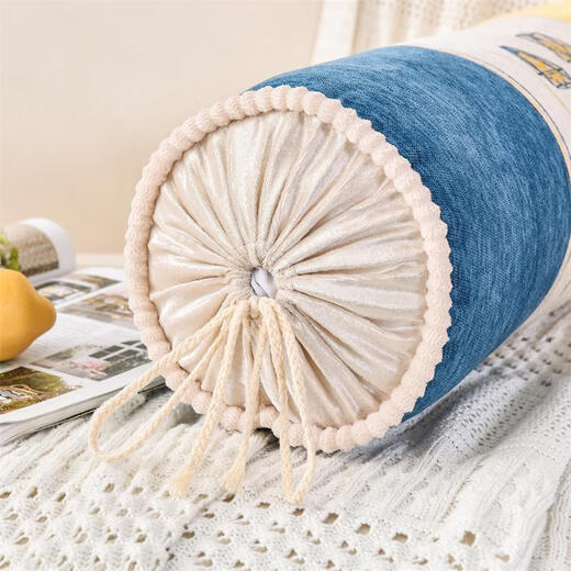 Jingshengshu New Chinese sofa head pillow cylindrical long strip pillow cushion Chenille candy pillow cylindrical foot pillow strip green plus yellow 15x50cm only pillow case without core