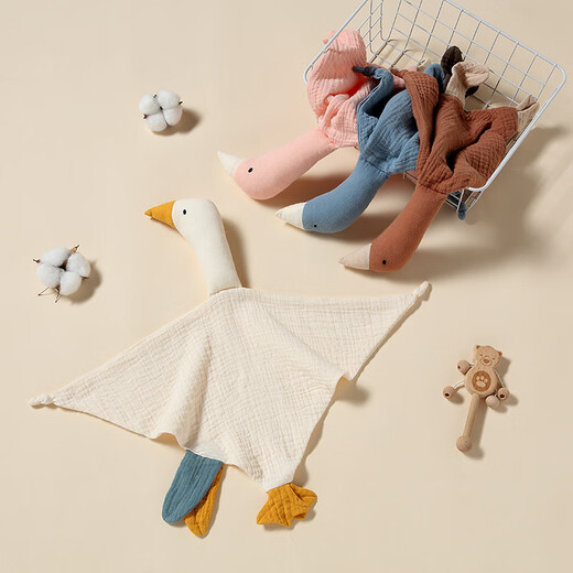 Jingmengyuan crumpled cloth soothing napkin, baby can bite the doll, sleeping baby, pure cotton gauze little swan hand puppet, dark green (goose) 1 pack