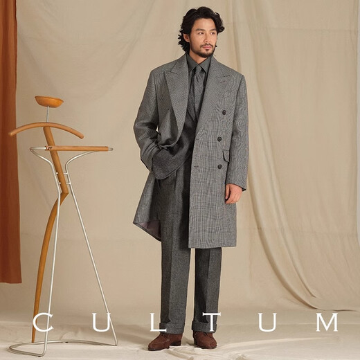 Cultum [lana desgastada] italiano en blanco y negro cuello a cuadros principescos Chester Cazón de lana de longitud media
