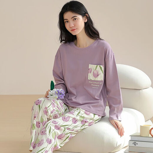 Modal Pyjamas für Frauen im Frühling und Herbst Baumwolle Dünne lange Ärmel Lange Hosen Pullover Neue junge Hausbekleidung für Außenabschlüsse 09M9901 XL 120-140jin [Jin ist 0,5 kg]