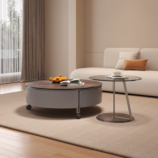 Minoxuan coffee table modern simple solid wood cabinet round walnut and slate surface small house 80+50 slate gray coffee table glass side table complete installation