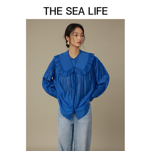 THE SEA LIFE Ou Hai Yisheng Shirt Women's 24 summer new product comfortable and neat draping large lapel casual shirt C12202 Klein Blue M