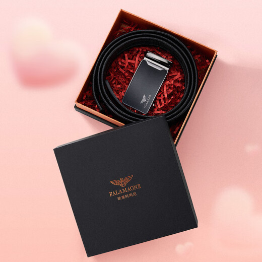
FALAMAONE belt men's head layer genuine leather soft cowhide high-end men's automatic buckle belt 520 to give boyfriend Valentine's Day gift 829 gun color [counter gift box] 120cm other sizes message note